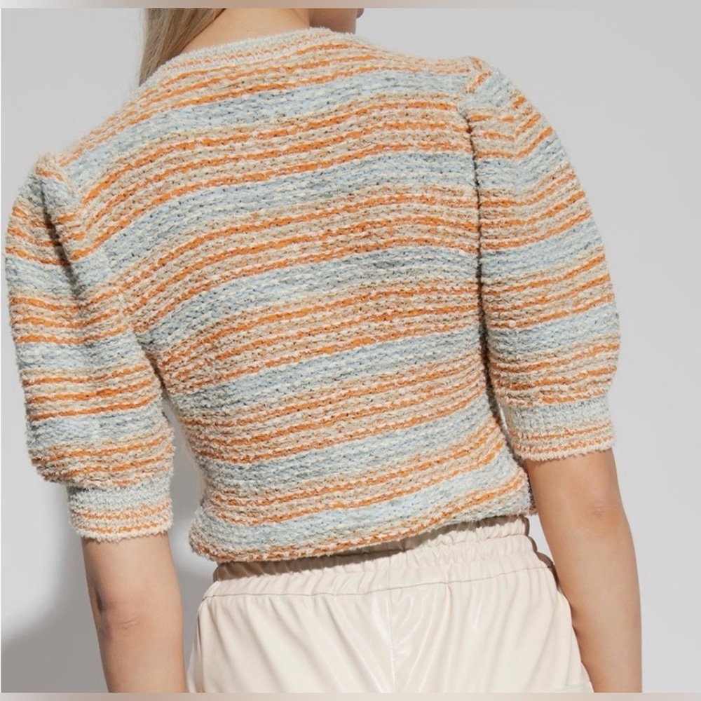 Ulla Johnson NWT Elara Puff Sleeve Blouse Multicolor Striped Knit Top Size Large - Picture 2 of 12